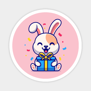 Cute Rabbit With Gift Box Cartoon Magnet